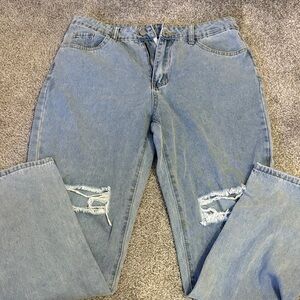 SHEIN Light Blue Ripped Boyfriend Jeans